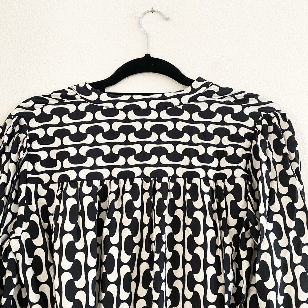 Zara The‎ Paula Dress Women's XS Black/Cream Retro Geometric Print Flowy Tunic - Picture 9 of 11